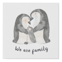 Cute Penguin Famille Faux Toile Enveloppée Imprime