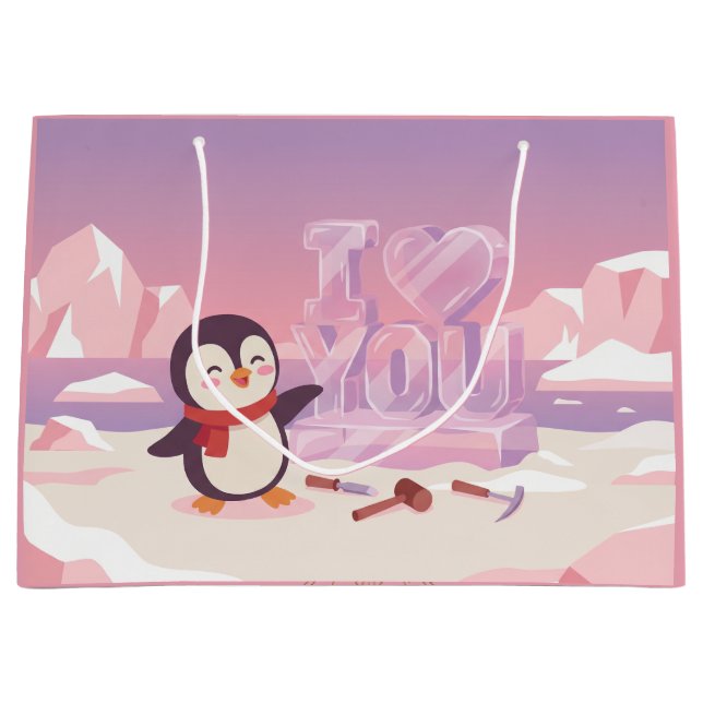 Cute Penguin I Love You Valentine Gift Bag Große Geschenktüte (Vorderseite)