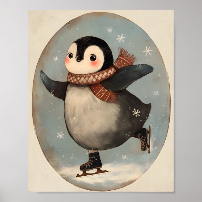 Cute Penguin Ice Skating | Nursery wall Art Poster (Vorne)