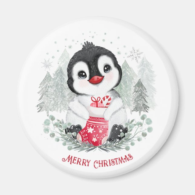 Cute Penguin Magnets de Noël personnalisés (Devant)