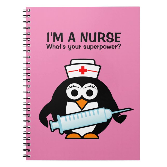 Cute penguin nurse and funny quote spiral notebook notizblock (Vorderseite)