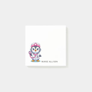 Cute Penguin Nurse Pink Stethoscope Custom 3 x 3 Post-it Klebezettel