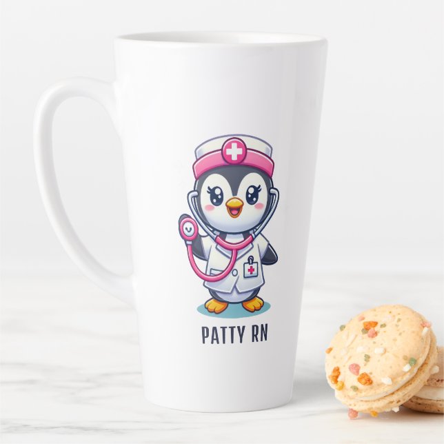 Cute Penguin Nurse Pink Stethoscope Custom Milchtasse (Beispiel)