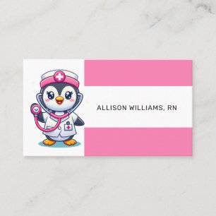 Cute Penguin Nurse Pink Stethoscope Streifen Visitenkarte