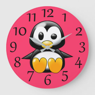 Cute Penguin on Pink Wall Clock Große Wanduhr