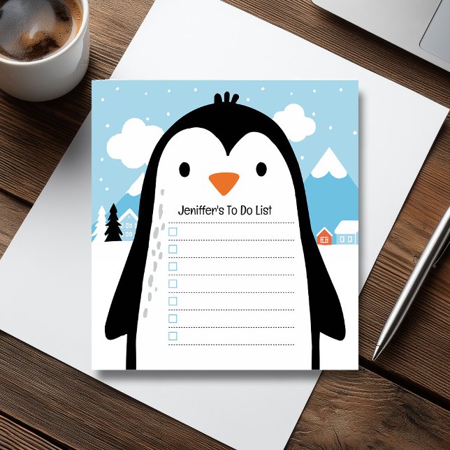 Cute Penguin Snow To Do List Children Illustration Notizblock (Cute Penguin Snow To Do List Children Illustration Notepad)