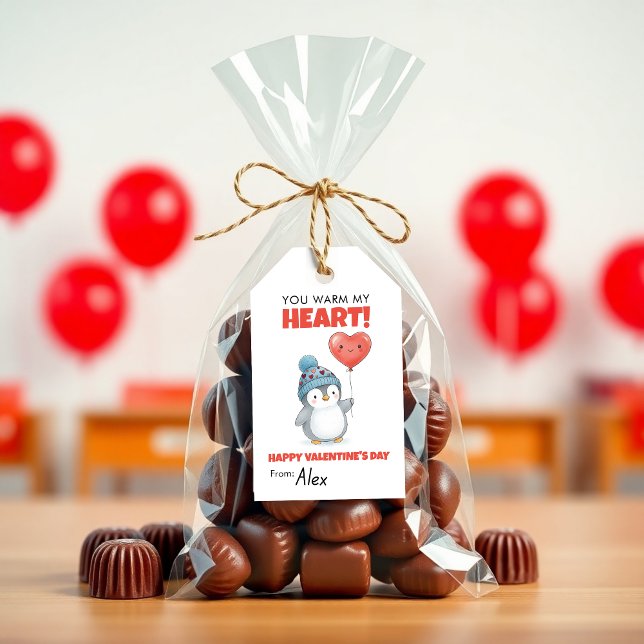 Cute Penguin Valentine “You Warm My Heart” Geschenkanhänger (Cute Penguin Valentine Tag – “You Warm My Heart” Kids Classroom Valentine Gift)