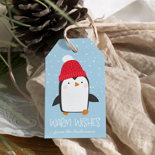 Cute Penguin Warm Wishes Holiday Geschenkanhänger (Von Creator hochgeladen)