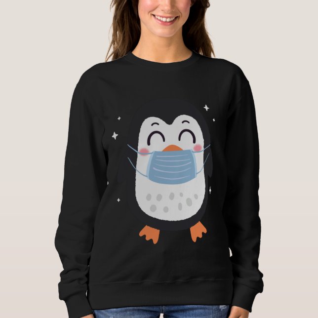 Cute Penguin wearing face masks  Penguin Mask Anim Sweatshirt (Vorderseite)