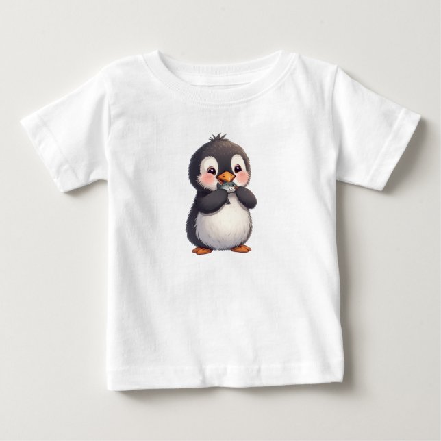 Cute Penguin with Fish Baby T-shirt (Vorderseite)