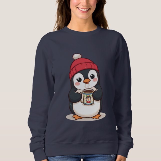Cute Penguin with Hot Cocoa  Sweatshirt (Vorderseite)