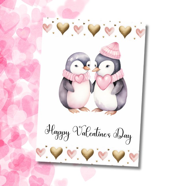 Cute Penguins Happy Valentines Day Feiertagskarte (Von Creator hochgeladen)
