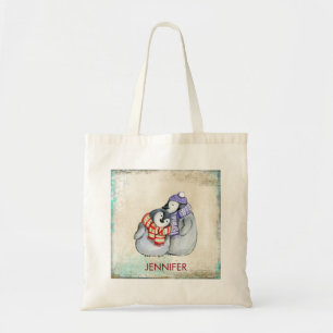 Cute Penguins in Winter Scarves and Hats Custom Tragetasche