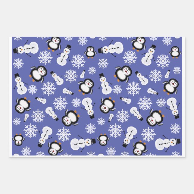 Cute Penguins & Snowmen Winter Pattern Wrapping  Geschenkpapier Set (Vorderseite 3)