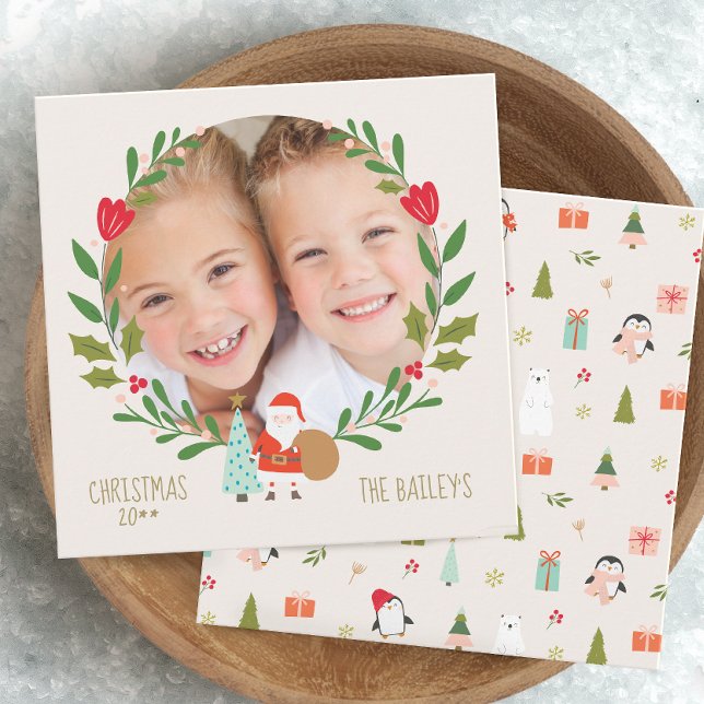 Cute Père Noël Carte photo de couronne de Noël (Créateur téléchargé)
