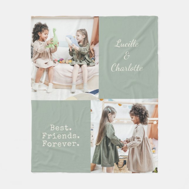 Cute Personalized BFF Two Photo Sage Best Friend Fleecedecke (Vorderseite)