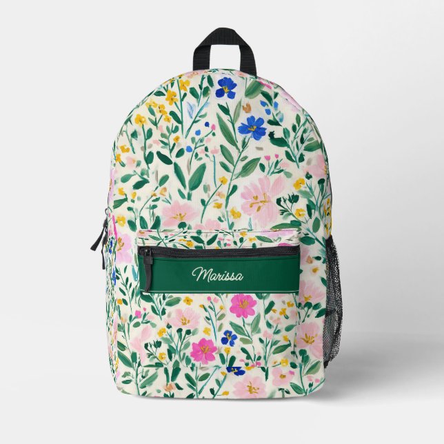 Cute Personalized Floral Backpack Bedruckter Rucksack (Vorderseite)