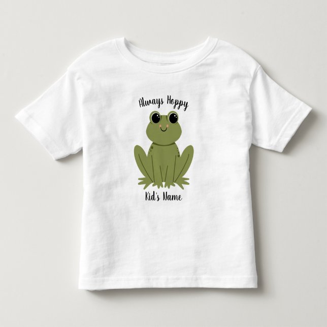 Cute Personalized Frog Always Hoppy Kids Name Kleinkind T-shirt (Vorderseite)