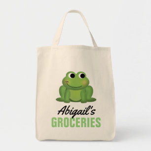 Cute Personalized Frog Grocery Tote Tragetasche