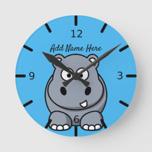 Cute Personalized Hippo Large Clock Runde Wanduhr