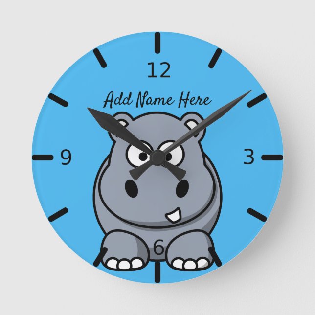 Cute Personalized Hippo Large Clock Runde Wanduhr (Vorderseite)