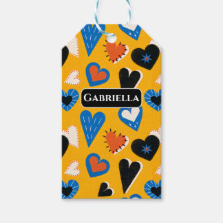 Cute Personalized Mustard Hearts Pattern Geschenkanhänger