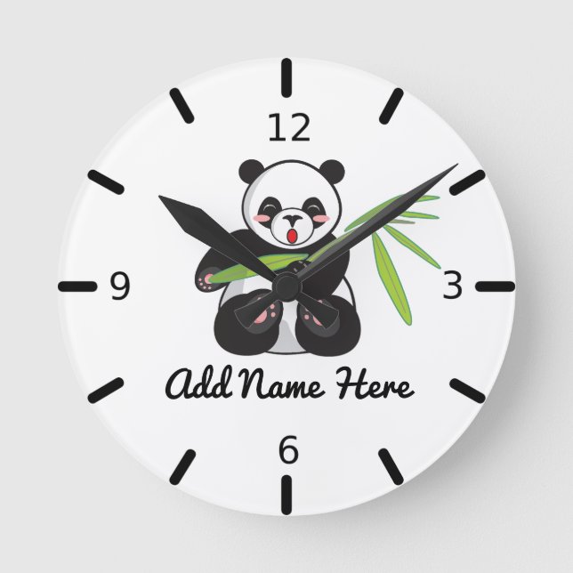 Cute Personalized Panda  Runde Wanduhr (Vorderseite)