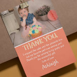 Cute Personalized  Peach Photo Flat Dankeskarte<br><div class="desc">Send an extra special thank you card to your guests, thanking them for attending your party and gratitude for their gifts. Featuring your favorite photo from your birthday/christening/baby shower/party with colorful text that reads "THANK YOU" and "i enjoyed the cake and the presents too, but my favorite part was seeing...</div>