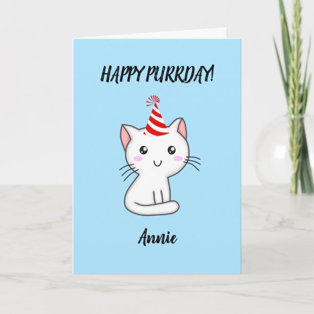 Cute Personnalisé chat heureux le jour de la carte (Devant)
