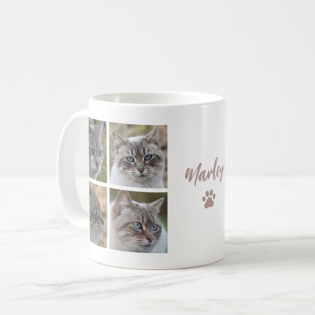 Cute Pet Cat Custom 8 Photo Collage Coffee Mug Kaffeetasse (Vorderseite Links)