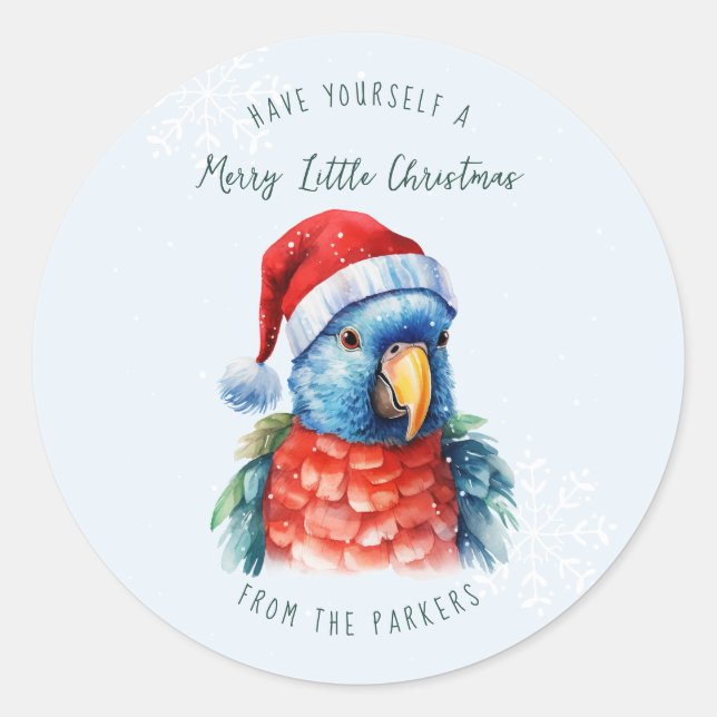 Cute Pet Parrot | Merry Christmas Holiday Runder Aufkleber (Vorderseite)