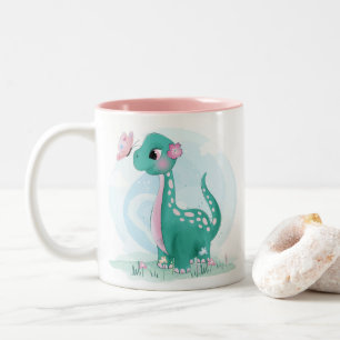 Cute Petit Dinosaure Avec Mug Papillon