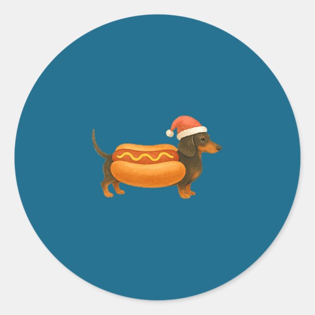 Cute Petite Christmas Funny Hot Dog Dachshund Prem Runder Aufkleber (Vorderseite)