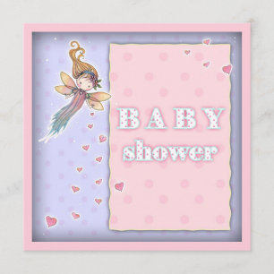 Cute Petite Fée et Coeurs Fille Invitation Baby sh