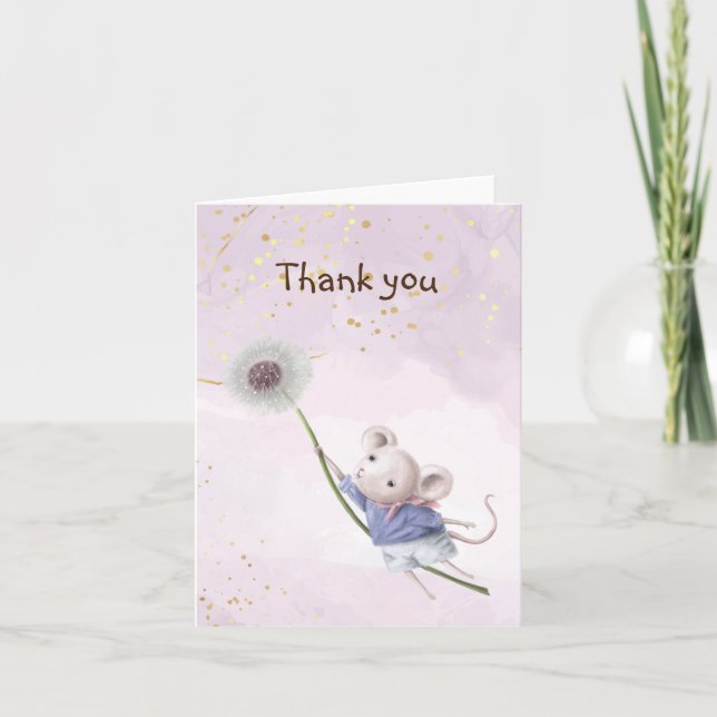 Cute Petite Souris Dandelion Aquarelle Merci (Devant)