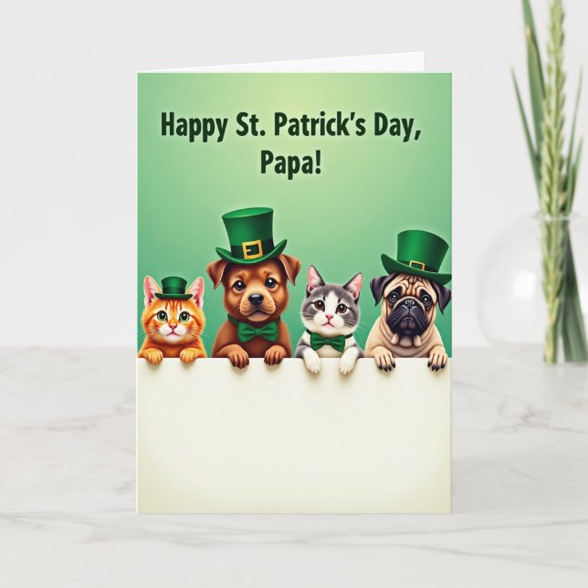 Cute Pets Patrick Day Papa Card Karte (Vorderseite)