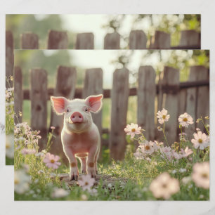 Cute Pig dans le papier à scandale du jardin de fl