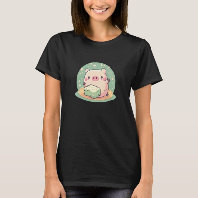 Cute Pig Enjoys Tofu Adorable Animal Loves Delicio T-Shirt (Vorderseite)