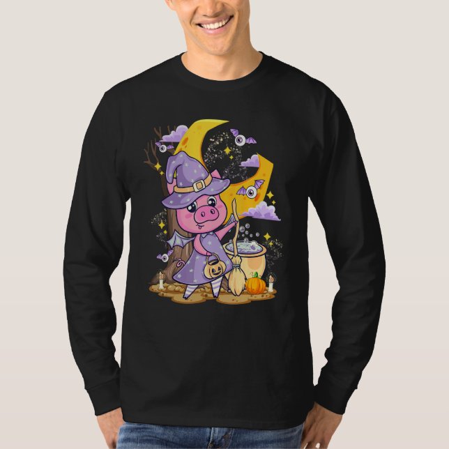 Cute Pig Love Halloween Witch Hat Piggy  Costume T-Shirt (Vorderseite)