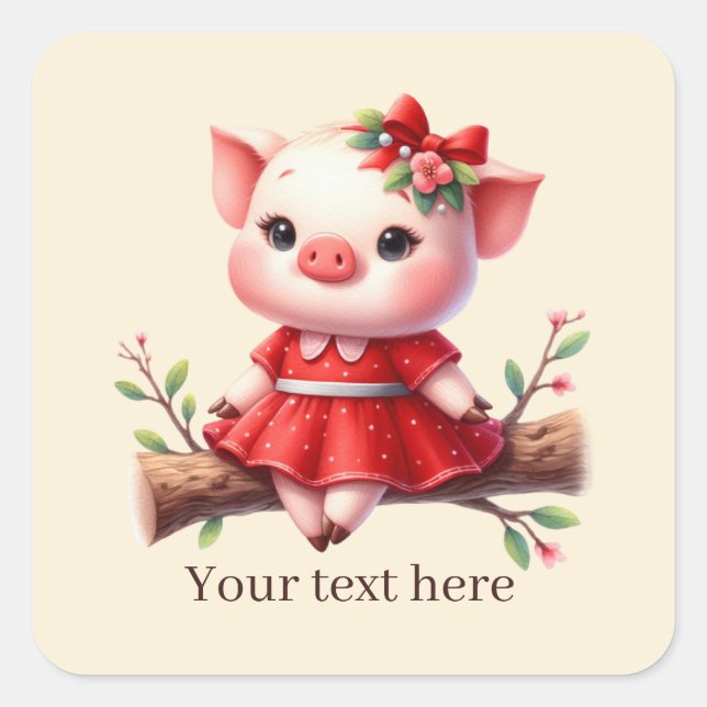 Cute pig lovers customizable Square Sticker (Vorderseite)