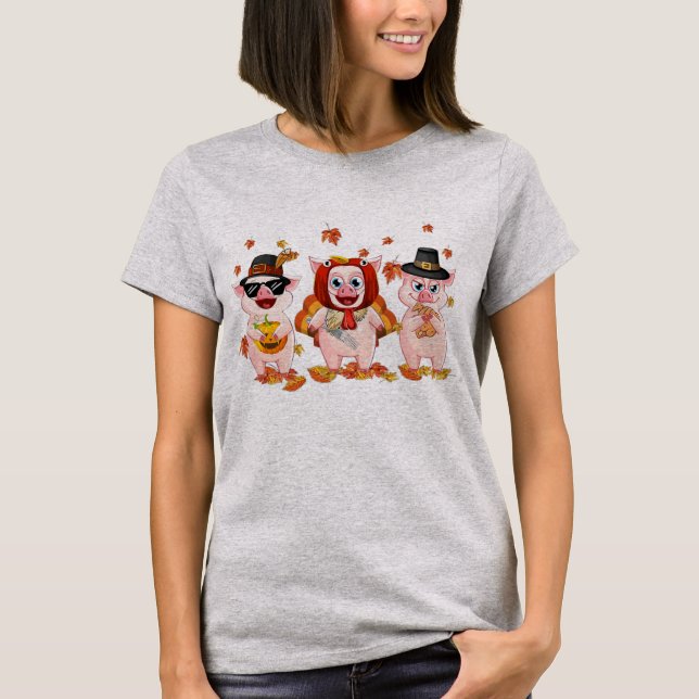 Cute Pig Turkey Kostüm Happy Thanksgiving Pig T-Shirt (Vorderseite)