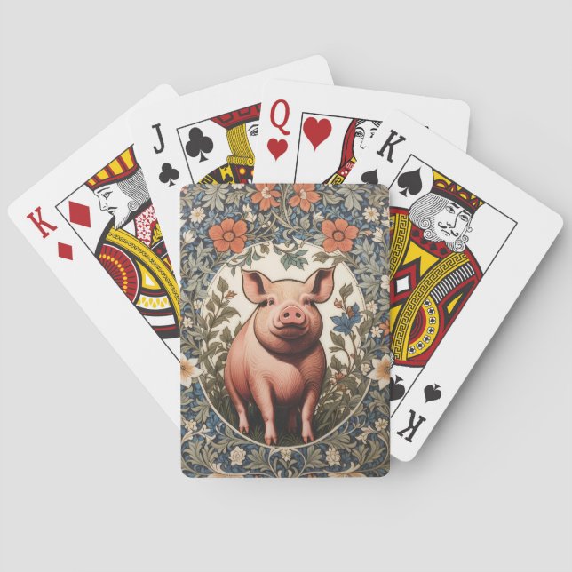 Cute Pig William Morris Inspired Spielkarten (Rückseite)
