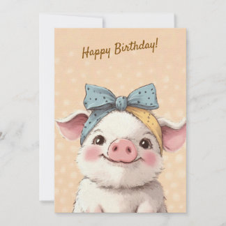 Cute Pig with Bandana Kids Birthday Invitation