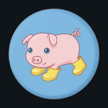 Cute Piglet Pig in Yellow Rubber Boots Blue Magnet<br><div class="desc">Vector illustration of an adorable running piglet in yellow rubber boots.</div>