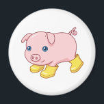 Cute Piglet Pig in Yellow Rubber Boots  Magnet<br><div class="desc">Vector illustration of an adorable running piglet in yellow rubber boots.</div>