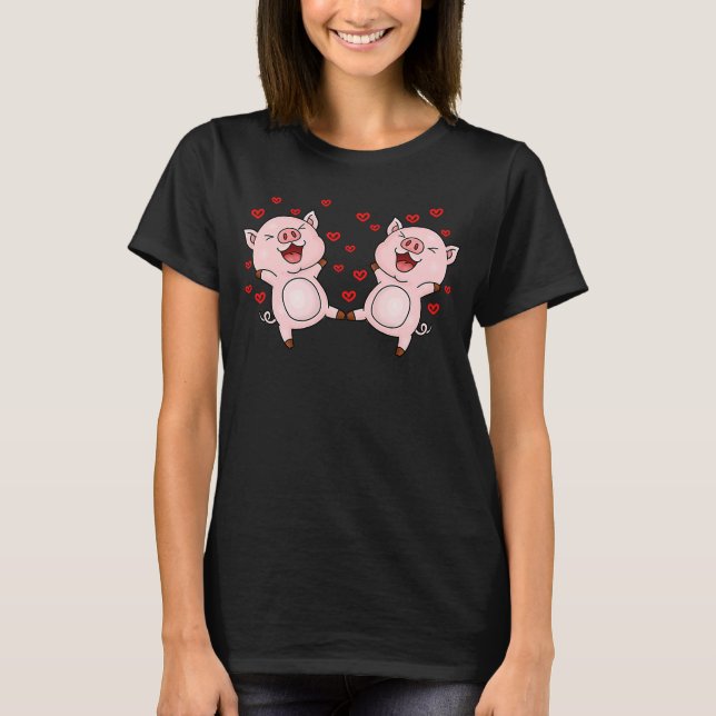 Cute Pigs Valentines Day Matching Couple Pigs T-Shirt (Vorderseite)