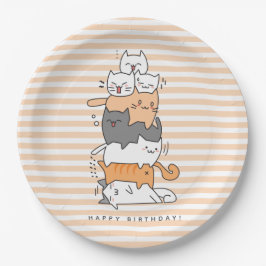 Cute Pile of Cats Happy Birthday Pappteller