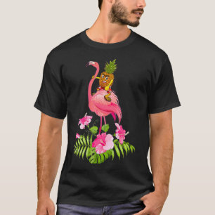 Cute Pineapple Riding Flamingo Beach Lover Summer T-Shirt