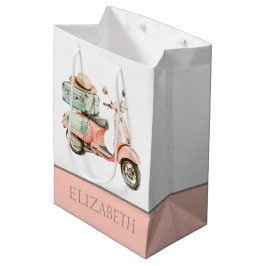 Cute Pink and Aqua Coastal Scooter Mittlere Geschenktüte