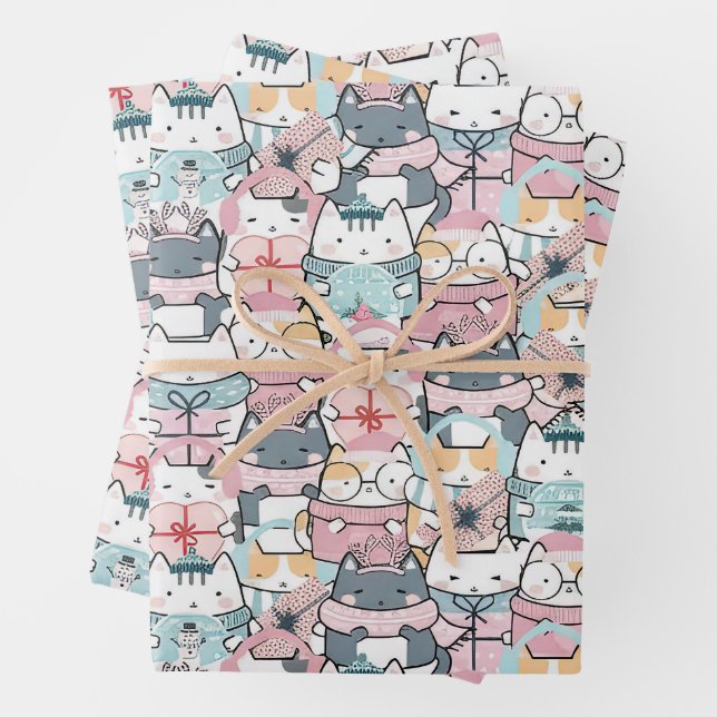 Cute Pink and Purple Anime Jumble Geschenkpapier Set (Beispiel)